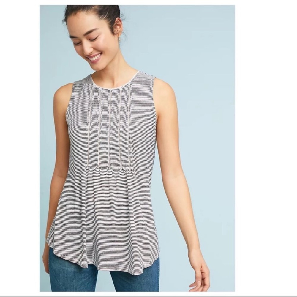 ⭐️ Anthropologie Akemi + Kin Pintucked Black White Stripe Sleeveless Tank Top - Picture 2 of 9